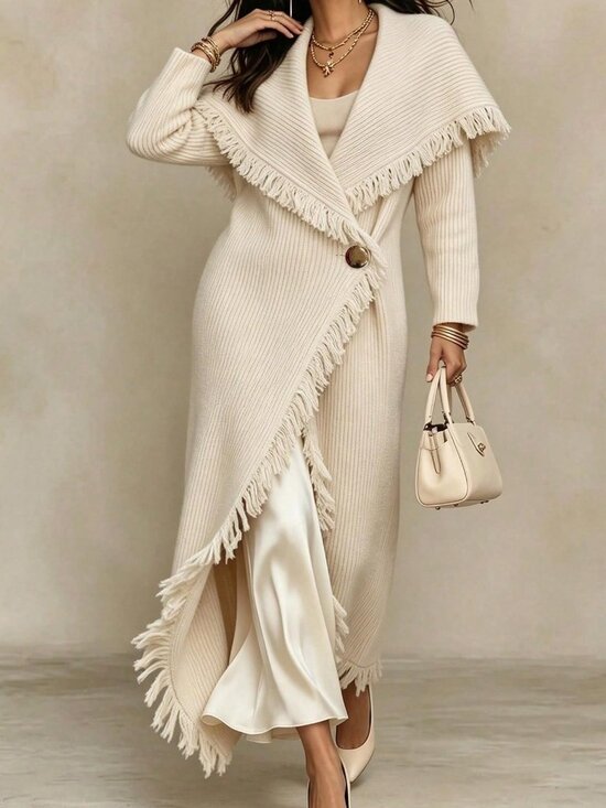 MODA ME COUTURE Sweaters - Apricot Elegant Women's Tassel Cardigan